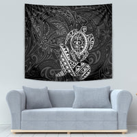 Hawaii Monk Seal and Dolphin Tapestry Polynesian Kakau Pattern Black White Color