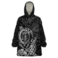 Hawaii Monk Seal and Dolphin Wearable Blanket Hoodie Polynesian Kakau Pattern Black White Color LT03 One Size Black - Polynesian Pride