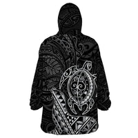 Hawaii Monk Seal and Dolphin Wearable Blanket Hoodie Polynesian Kakau Pattern Black White Color LT03 - Polynesian Pride