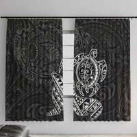 Hawaii Monk Seal and Dolphin Window Curtain Polynesian Kakau Pattern Black White Color LT03 With Hooks Black - Polynesian Pride