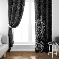 Hawaii Monk Seal and Dolphin Window Curtain Polynesian Kakau Pattern Black White Color LT03 - Polynesian Pride