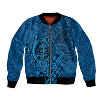 Hawaii Monk Seal and Dolphin Bomber Jacket Polynesian Kakau Pattern Blue LT03 Unisex Blue - Polynesian Pride