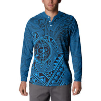 Hawaii Monk Seal and Dolphin Button Sweatshirt Polynesian Kakau Pattern Blue LT03 - Polynesian Pride
