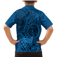 Hawaii Monk Seal and Dolphin Family Matching Mermaid Dress and Hawaiian Shirt Polynesian Kakau Pattern Blue LT03 - Polynesian Pride