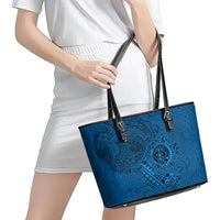 Hawaii Monk Seal and Dolphin Leather Tote Bag Polynesian Kakau Pattern Blue LT03 - Polynesian Pride