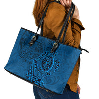 Hawaii Monk Seal and Dolphin Leather Tote Bag Polynesian Kakau Pattern Blue LT03 - Polynesian Pride