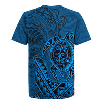 Hawaii Monk Seal and Dolphin Rugby Jersey Polynesian Kakau Pattern Blue LT03 - Polynesian Pride