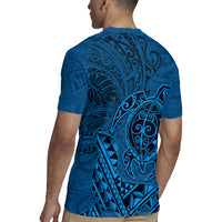 Hawaii Monk Seal and Dolphin Rugby Jersey Polynesian Kakau Pattern Blue LT03 - Polynesian Pride