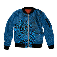 Hawaii Monk Seal and Dolphin Sleeve Zip Bomber Jacket Polynesian Kakau Pattern Blue LT03 Unisex Blue - Polynesian Pride