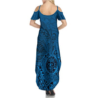 Hawaii Monk Seal and Dolphin Summer Maxi Dress Polynesian Kakau Pattern Blue LT03 - Polynesian Pride