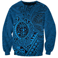 Hawaii Monk Seal and Dolphin Sweatshirt Polynesian Kakau Pattern Blue LT03 Unisex Blue - Polynesian Pride