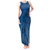 Hawaii Monk Seal and Dolphin Tank Maxi Dress Polynesian Kakau Pattern Blue LT03 Women Blue - Polynesian Pride