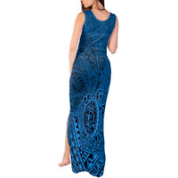 Hawaii Monk Seal and Dolphin Tank Maxi Dress Polynesian Kakau Pattern Blue LT03 - Polynesian Pride