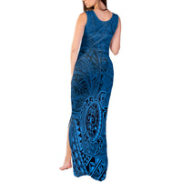 Hawaii Monk Seal and Dolphin Tank Maxi Dress Polynesian Kakau Pattern Blue LT03 - Polynesian Pride