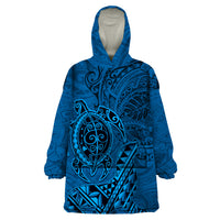 Hawaii Monk Seal and Dolphin Wearable Blanket Hoodie Polynesian Kakau Pattern Blue LT03 One Size Blue - Polynesian Pride
