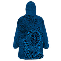 Hawaii Monk Seal and Dolphin Wearable Blanket Hoodie Polynesian Kakau Pattern Blue LT03 - Polynesian Pride