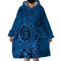 Hawaii Monk Seal and Dolphin Wearable Blanket Hoodie Polynesian Kakau Pattern Blue LT03 - Polynesian Pride