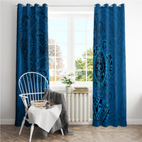 Hawaii Monk Seal and Dolphin Window Curtain Polynesian Kakau Pattern Blue LT03 - Polynesian Pride