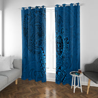 Hawaii Monk Seal and Dolphin Window Curtain Polynesian Kakau Pattern Blue LT03 With Grommets Blue - Polynesian Pride