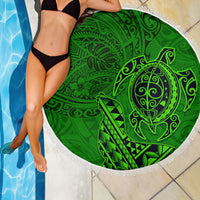 Hawaii Monk Seal and Dolphin Beach Blanket Polynesian Kakau Pattern Green LT03 - Polynesian Pride