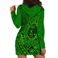 Hawaii Monk Seal and Dolphin Hoodie Dress Polynesian Kakau Pattern Green LT03 - Polynesian Pride