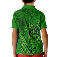 Hawaii Monk Seal and Dolphin Kid Polo Shirt Polynesian Kakau Pattern Green