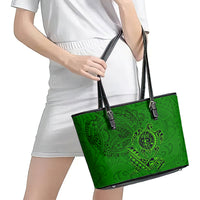 Hawaii Monk Seal and Dolphin Leather Tote Bag Polynesian Kakau Pattern Green LT03 - Polynesian Pride