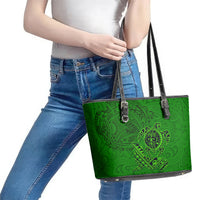 Hawaii Monk Seal and Dolphin Leather Tote Bag Polynesian Kakau Pattern Green LT03 - Polynesian Pride