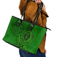 Hawaii Monk Seal and Dolphin Leather Tote Bag Polynesian Kakau Pattern Green LT03 - Polynesian Pride