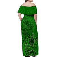 Hawaii Monk Seal and Dolphin Off Shoulder Maxi Dress Polynesian Kakau Pattern Green LT03 - Polynesian Pride