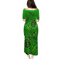 Hawaii Monk Seal and Dolphin Puletasi Polynesian Kakau Pattern Green LT03 - Polynesian Pride