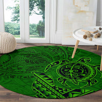 Hawaii Monk Seal and Dolphin Round Carpet Polynesian Kakau Pattern Green