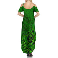Hawaii Monk Seal and Dolphin Summer Maxi Dress Polynesian Kakau Pattern Green LT03 - Polynesian Pride