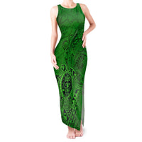 Hawaii Monk Seal and Dolphin Tank Maxi Dress Polynesian Kakau Pattern Green LT03 Women Green - Polynesian Pride