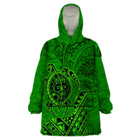 Hawaii Monk Seal and Dolphin Wearable Blanket Hoodie Polynesian Kakau Pattern Green LT03 One Size Green - Polynesian Pride