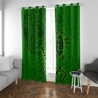 Hawaii Monk Seal and Dolphin Window Curtain Polynesian Kakau Pattern Green LT03 With Grommets Green - Polynesian Pride