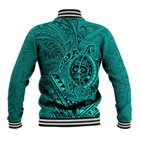 Hawaii Monk Seal and Dolphin Baseball Jacket Polynesian Kakau Pattern Turquoise LT03 - Polynesian Pride