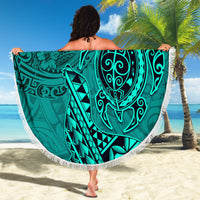 Hawaii Monk Seal and Dolphin Beach Blanket Polynesian Kakau Pattern Turquoise LT03 - Polynesian Pride