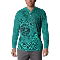 Hawaii Monk Seal and Dolphin Button Sweatshirt Polynesian Kakau Pattern Turquoise LT03 - Polynesian Pride