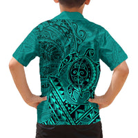 Hawaii Monk Seal and Dolphin Hawaiian Shirt Polynesian Kakau Pattern Turquoise LT03 - Polynesian Pride