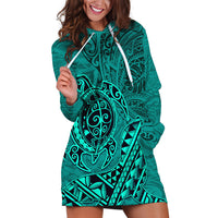Hawaii Monk Seal and Dolphin Hoodie Dress Polynesian Kakau Pattern Turquoise LT03 Turquoise - Polynesian Pride