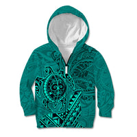 Hawaii Monk Seal and Dolphin Kid Hoodie Polynesian Kakau Pattern Turquoise