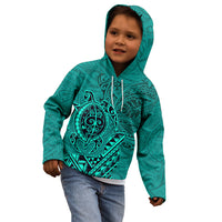 Hawaii Monk Seal and Dolphin Kid Hoodie Polynesian Kakau Pattern Turquoise