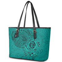 Hawaii Monk Seal and Dolphin Leather Tote Bag Polynesian Kakau Pattern Turquoise LT03 - Polynesian Pride