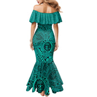 Hawaii Monk Seal and Dolphin Mermaid Dress Polynesian Kakau Pattern Turquoise LT03 - Polynesian Pride