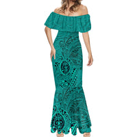 Hawaii Monk Seal and Dolphin Mermaid Dress Polynesian Kakau Pattern Turquoise LT03 - Polynesian Pride