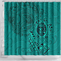 Hawaii Monk Seal and Dolphin Shower Curtain Polynesian Kakau Pattern Turquoise