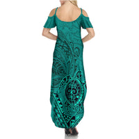 Hawaii Monk Seal and Dolphin Summer Maxi Dress Polynesian Kakau Pattern Turquoise LT03 - Polynesian Pride