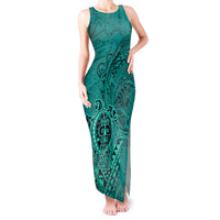 Hawaii Monk Seal and Dolphin Tank Maxi Dress Polynesian Kakau Pattern Turquoise LT03 Women Turquoise - Polynesian Pride