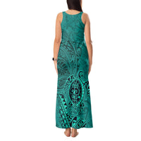 Hawaii Monk Seal and Dolphin Tank Maxi Dress Polynesian Kakau Pattern Turquoise LT03 - Polynesian Pride